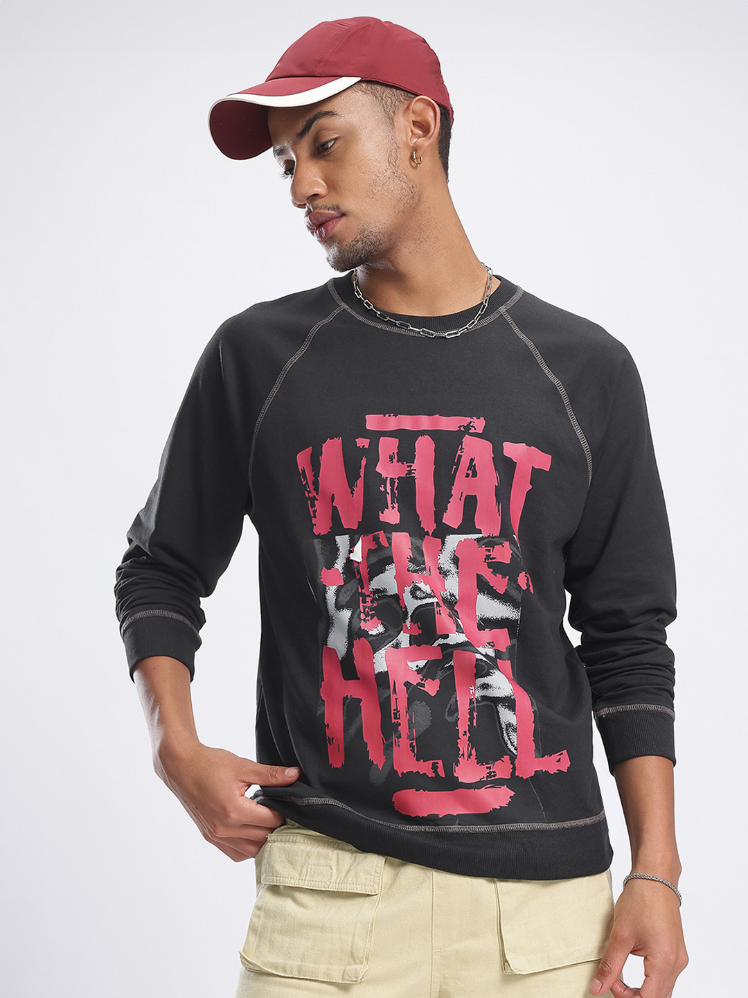 glitchez Contrast Stitch Typography Sweatshirt