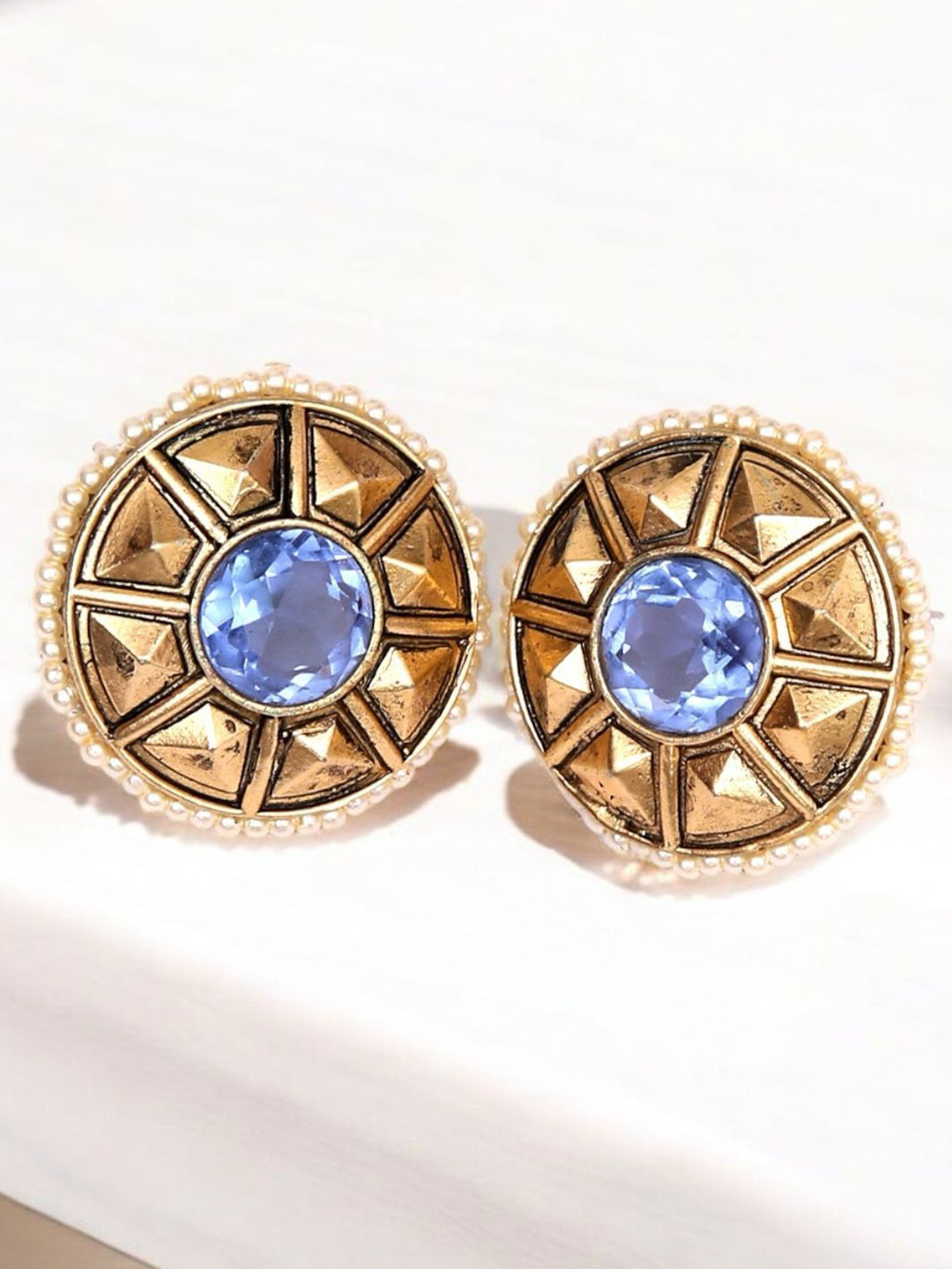 ADC SHEMONA Joka Copper-Plated Artificial Stones Studded Circular Studs Earrings