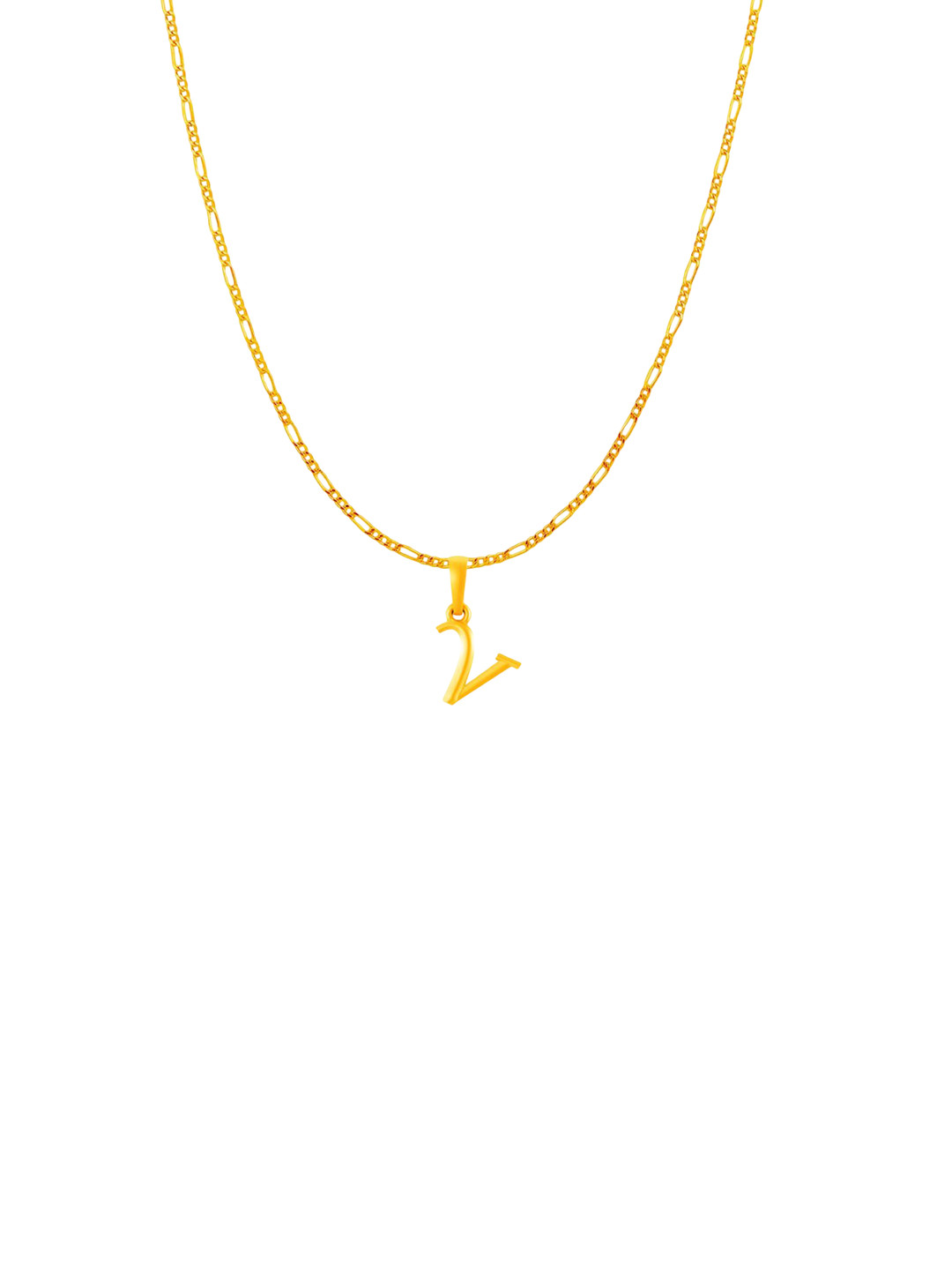 Metronaut Men 925 Sterling Silver 22KTGold-Plated V Alphabet Pendant With Figaro Chain