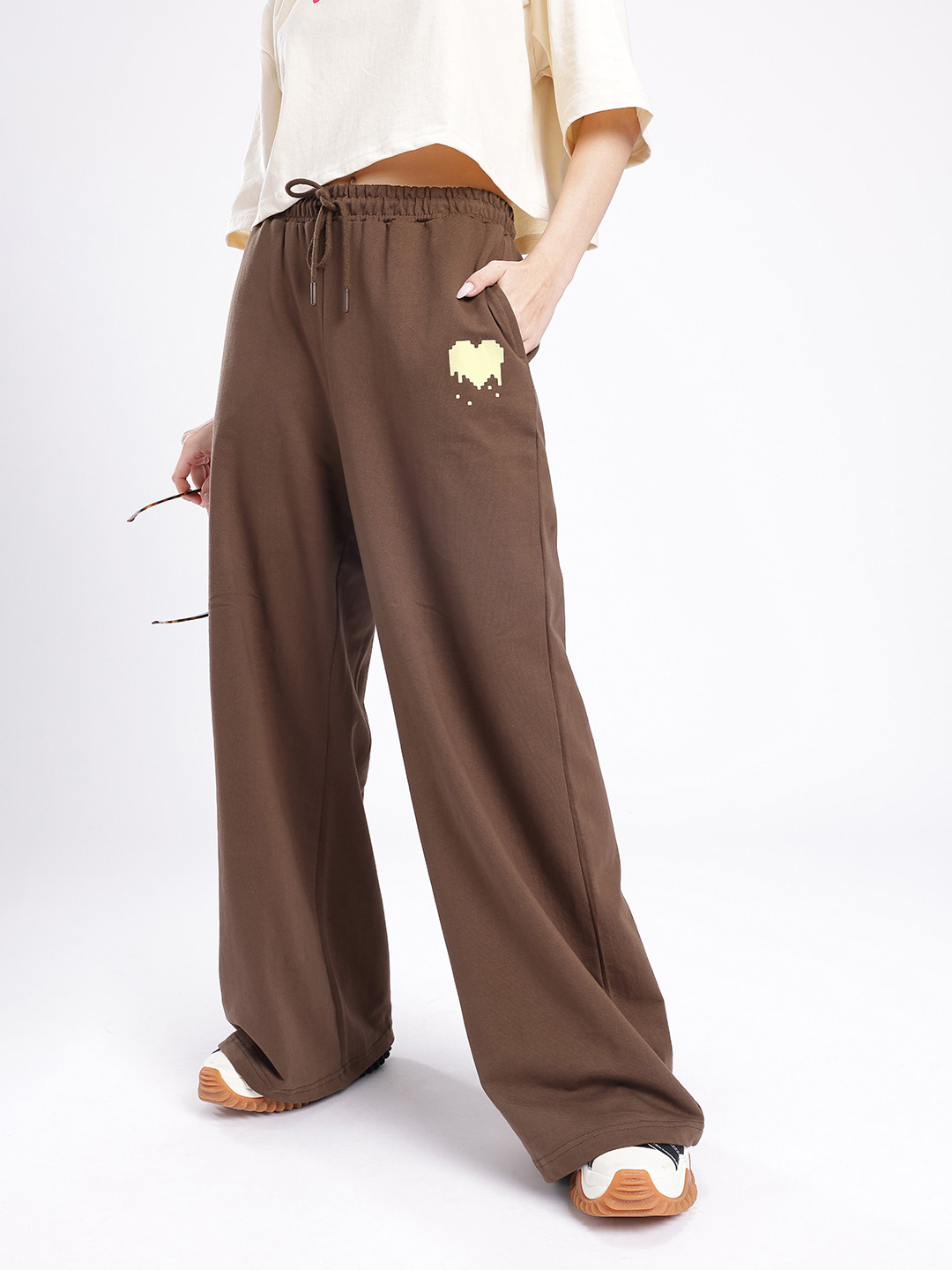 glitchez Women Printed Cotton Terry Relaxed Fit Track Pants