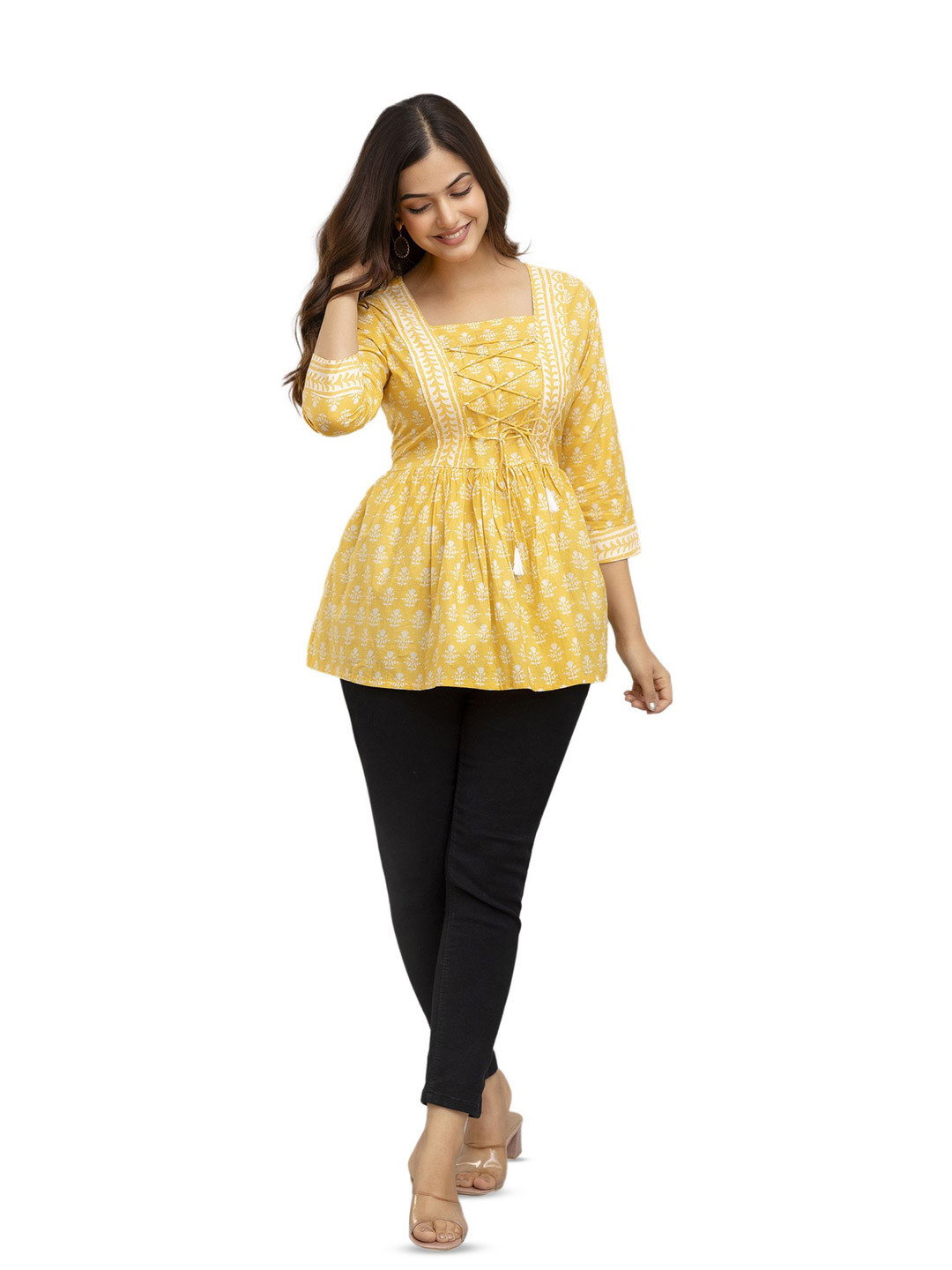 DMP EXPORT Women Ethnic Motifs Tie-Ups Cotton Empire Top