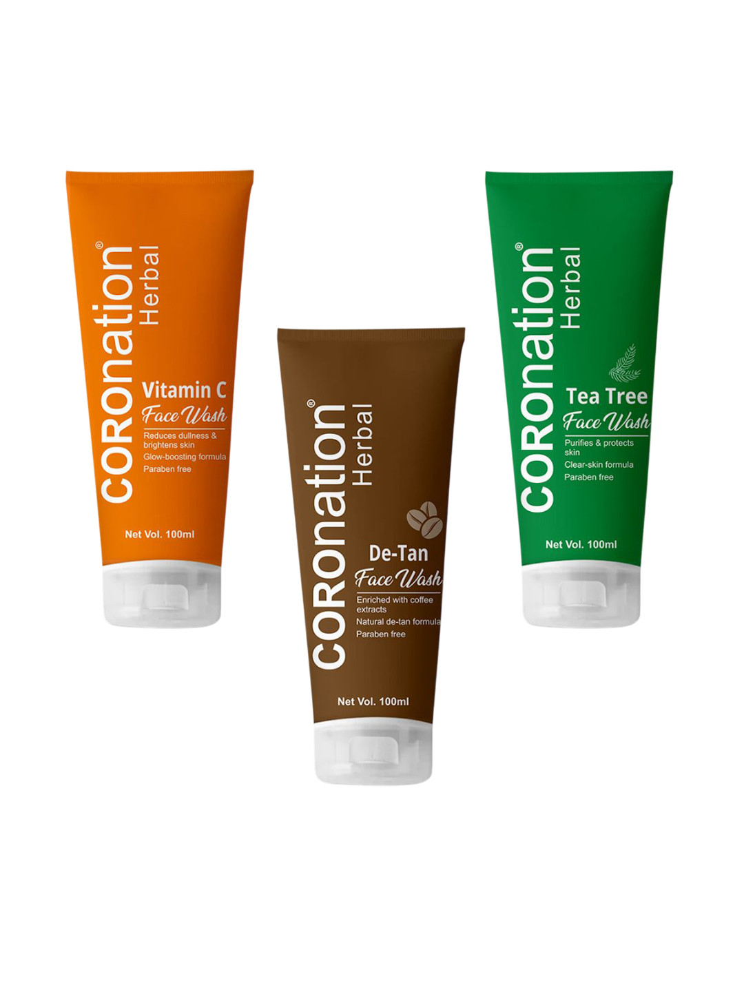 COROnation Herbal Set Of 3 Vitamin C De Tan & Tea Tree Face Wash  - 100 ml Each