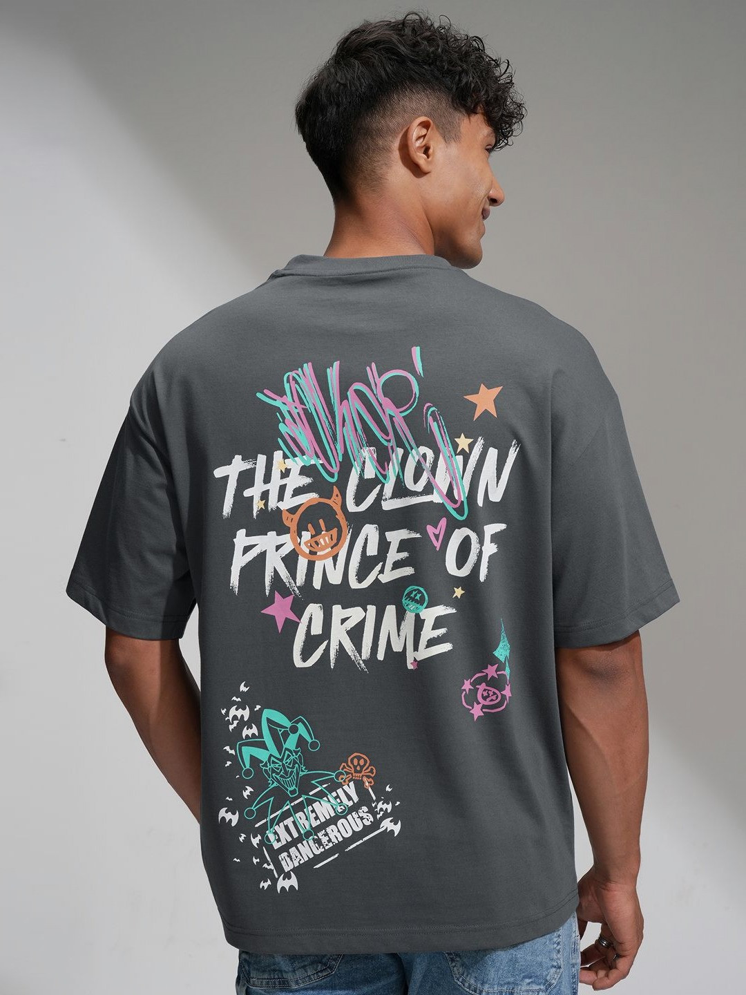 HIGHLANDER Warner Bros Joker Men Round Neck Oversized Drop Shoulde Graphic Tshirt