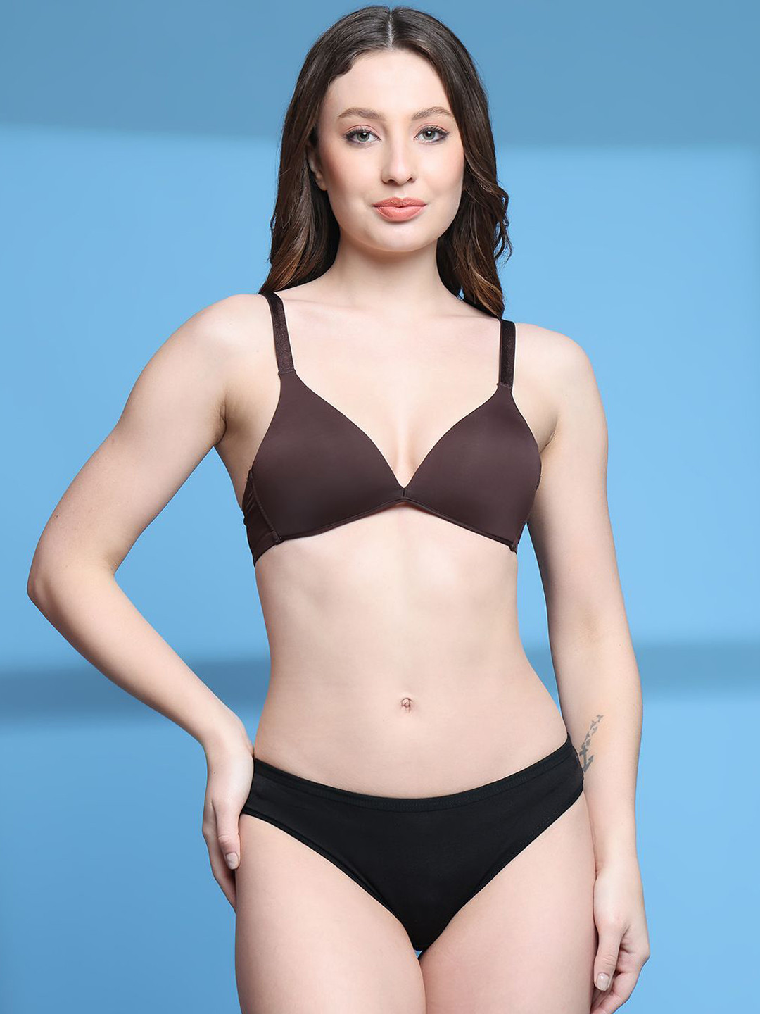 Quttos Lightly Padded Non Wired Lingerie Set QT-SET-6012B-BRN-30C