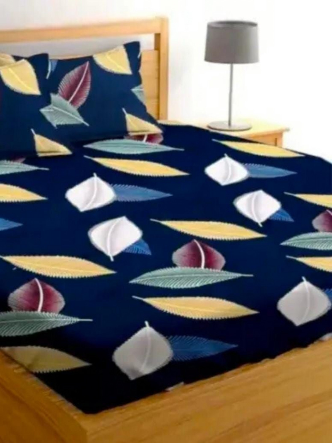 Homdazal Black Leaf Cotton 350 TC Fitted King Superfine Bedsheet with 2 Pillow Covers-94 x 87 inches