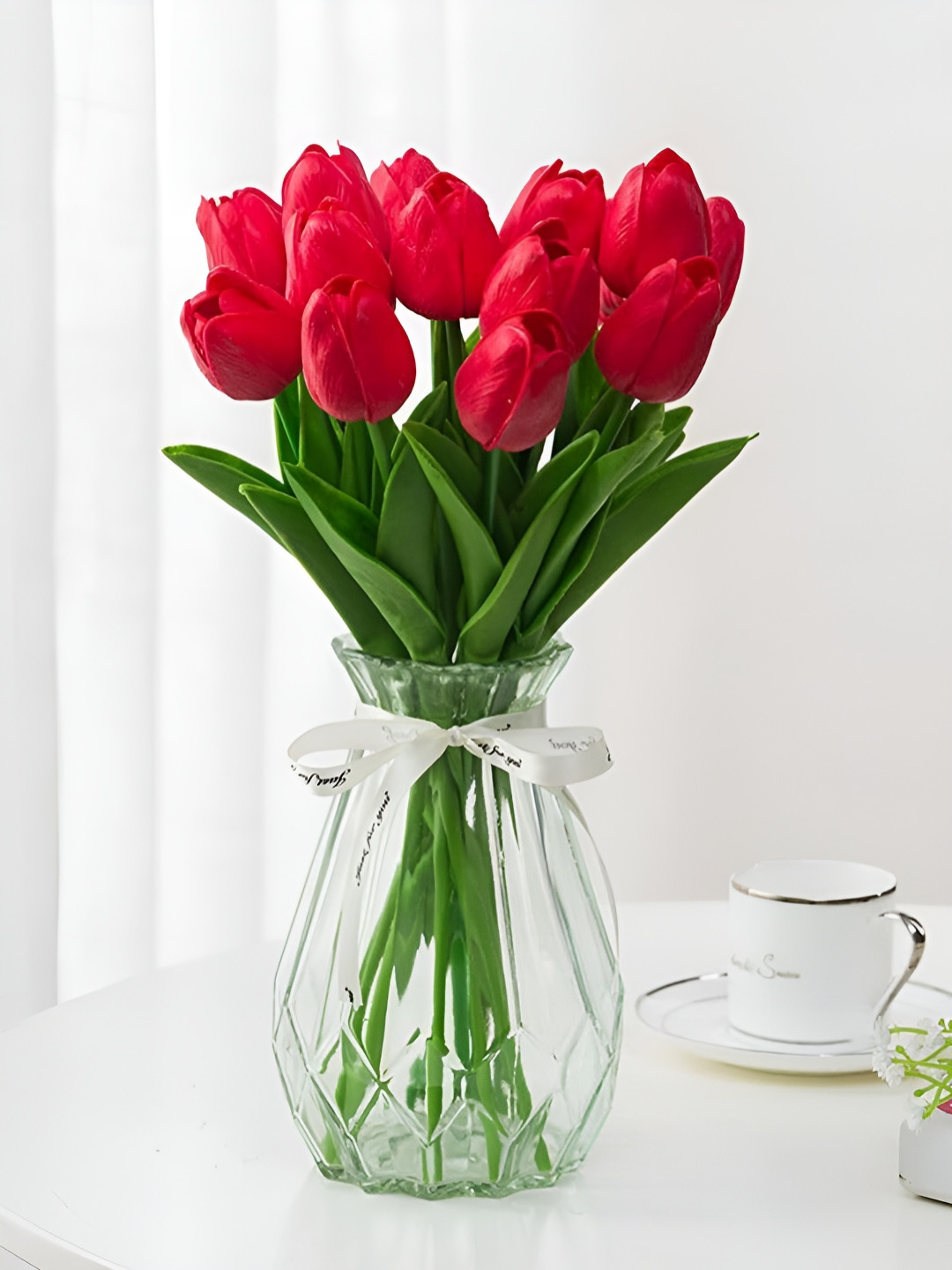 Chitra Artworks Red 5 Pieces Tulip Artificial Flower