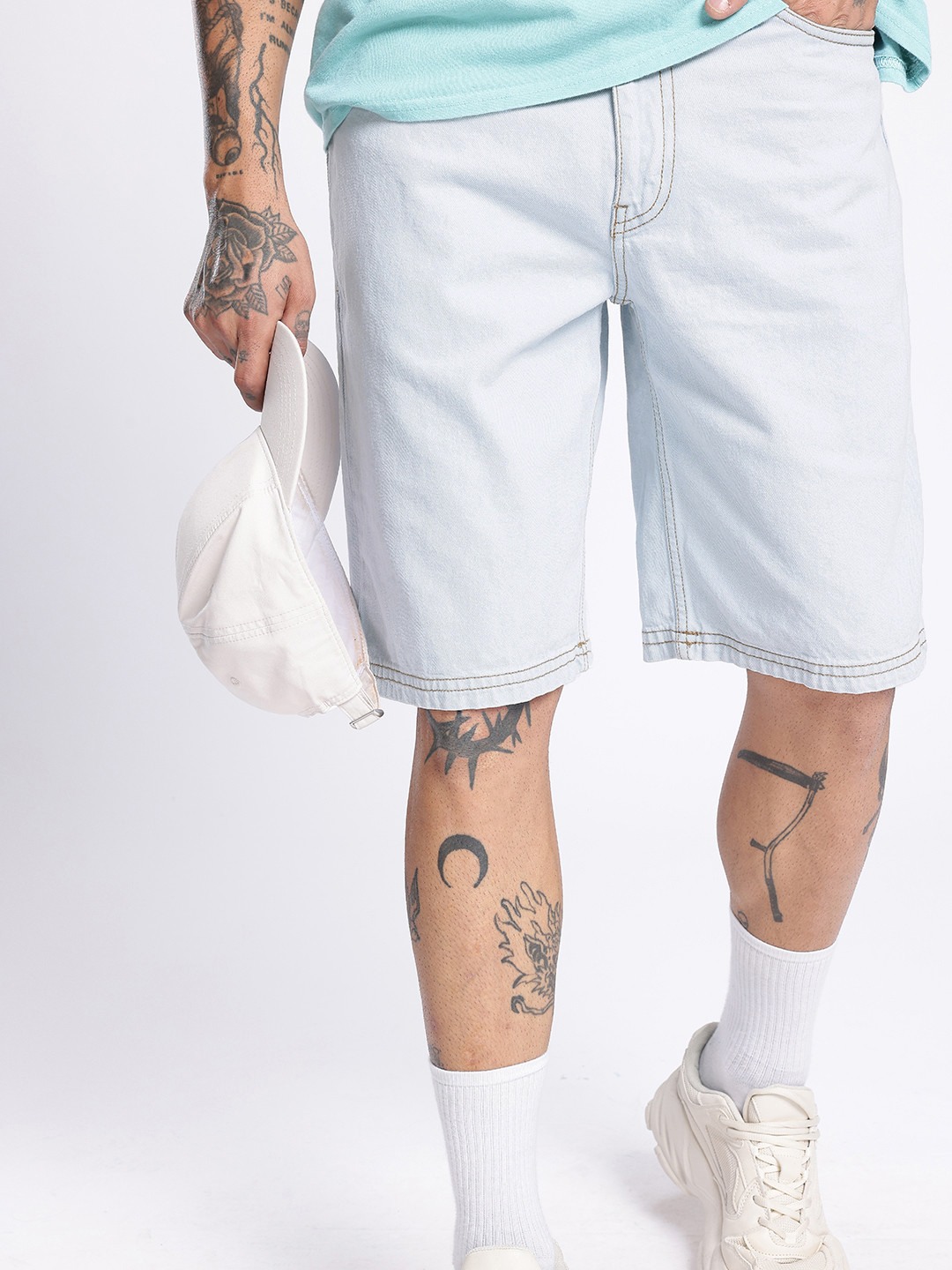 glitchez Men Light Wash Oversized Denim Jorts