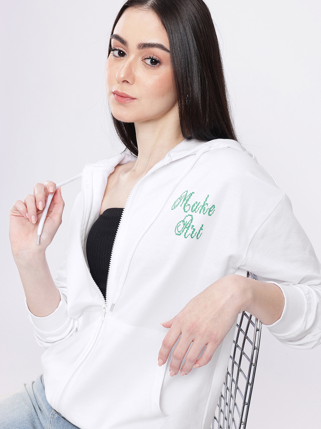 glitchez Minimal Typography Printed Hooded Relaxed Fit Sweatshirt