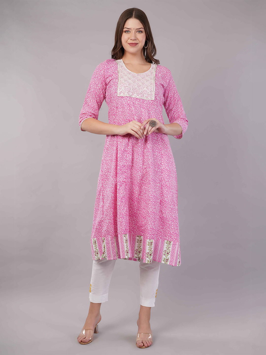 JIDI FASHION Women Geometric Yoke Design Anarkali Kurta