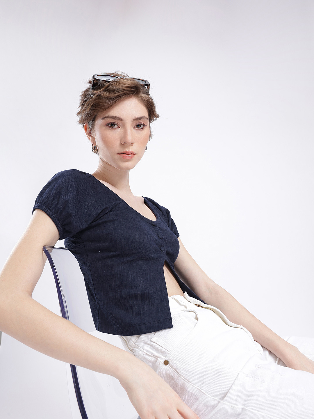 glitchez Ribbed Front Slit Top