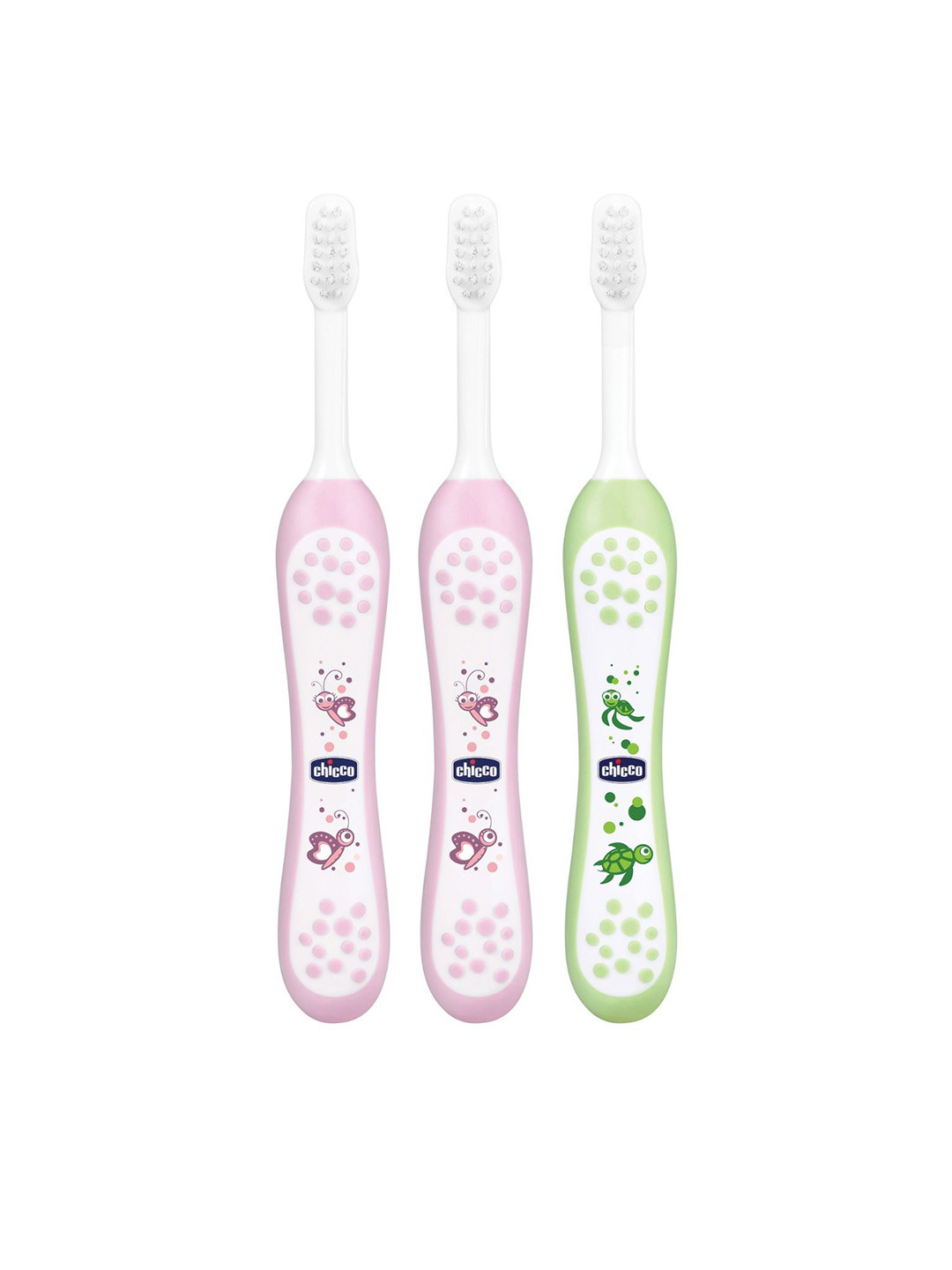 Chicco Kids Set Of 3 Toothbrush - Pink & Green