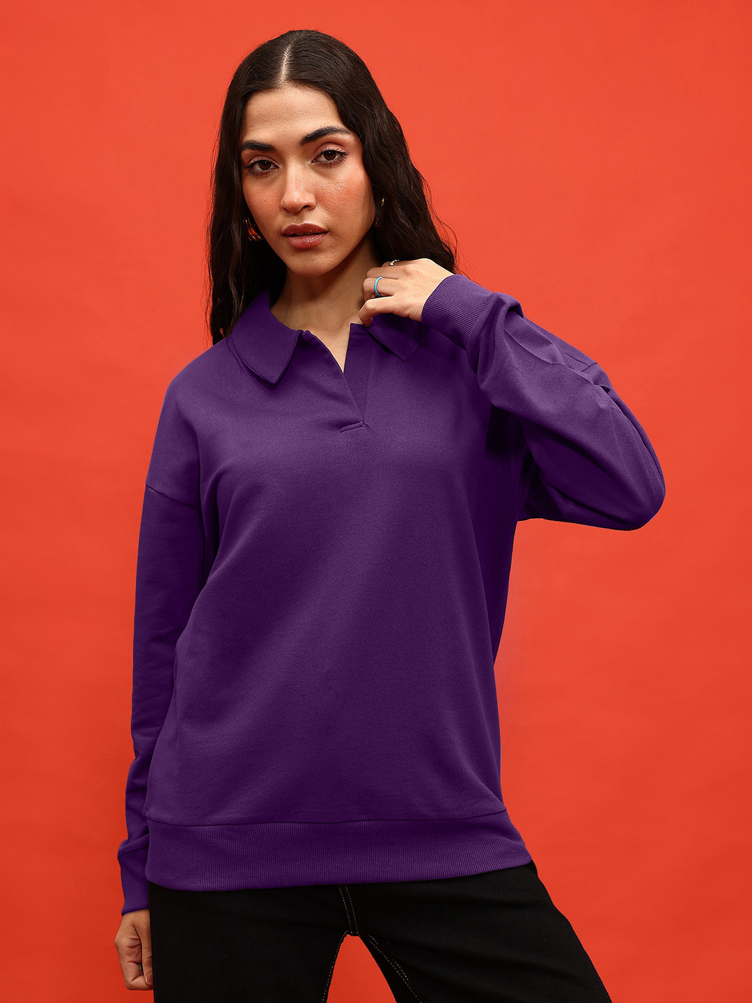 glitchez Comfy Vibes Drop-Shoulder Sleeves Terry Sweatshirt