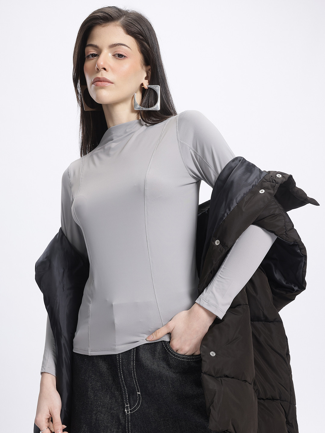 glitchez Elegance High-Neck Fitted Top