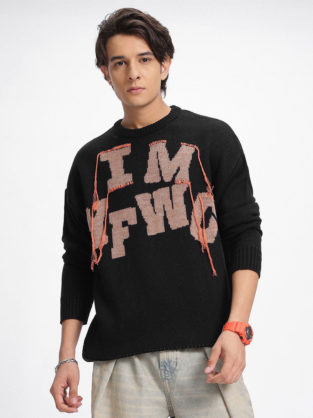 glitchez Typography Design Fringe Detail Pullover