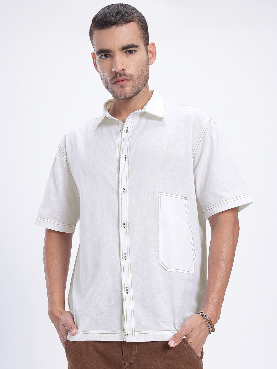 glitchez Contrast Stitch Regular Fit Shirt