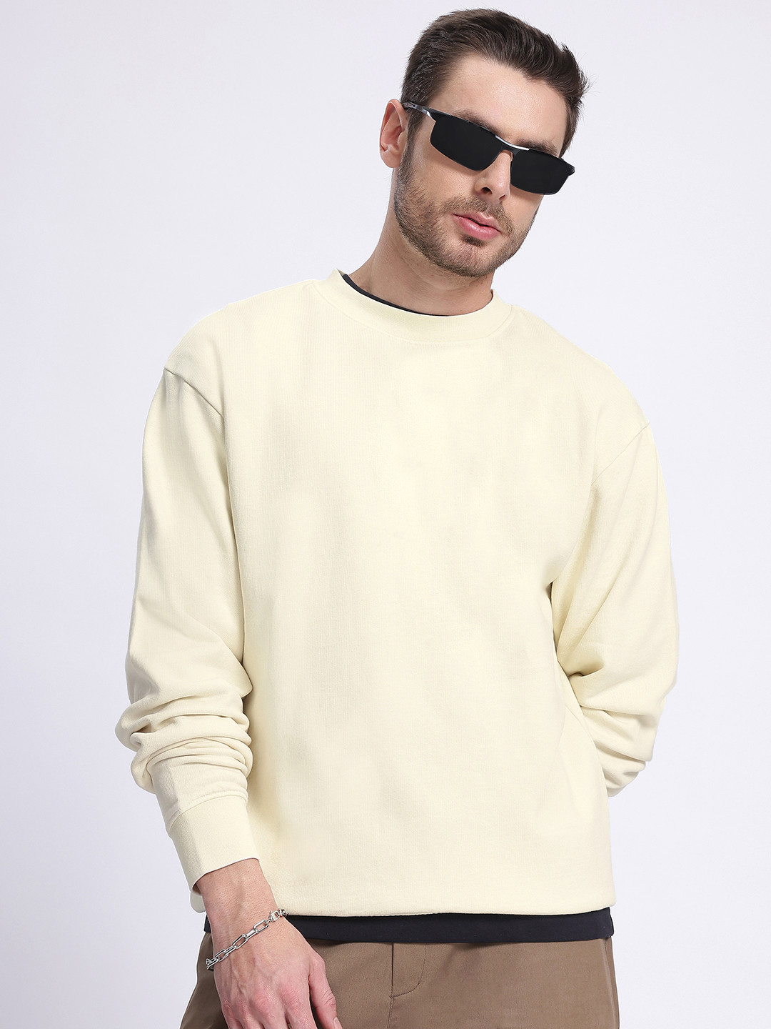 glitchez Solid Round Neck Oversized Sweatshirt
