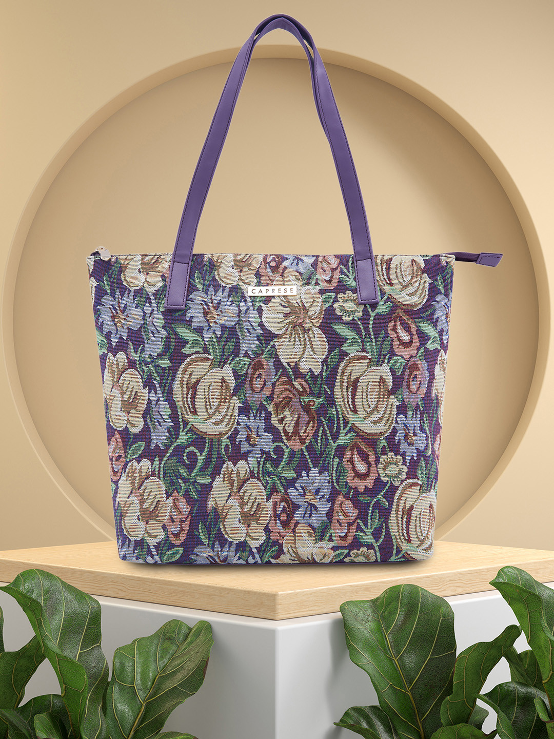 Caprese Floral Self Design Structured Shoulder Bag
