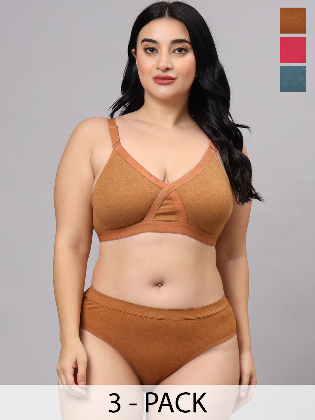 Designer Bugs Pack Of 3 Cotton Non Padded Lingerie Sets LS-ZAN-P-PR-WH-30B