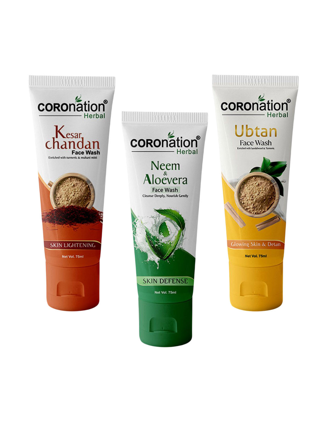 COROnation Herbal Set Of 3 Keshar Chandan Neem With Ubtan Face Wash - 75 ml Each