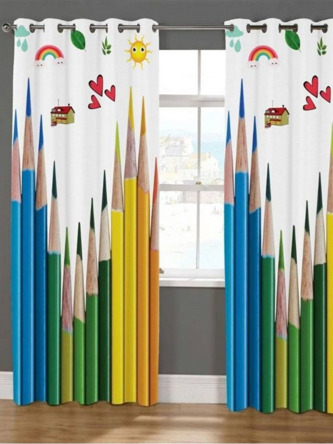 Aura White & Blue 2 Pieces Abstract Printed Window Curtain