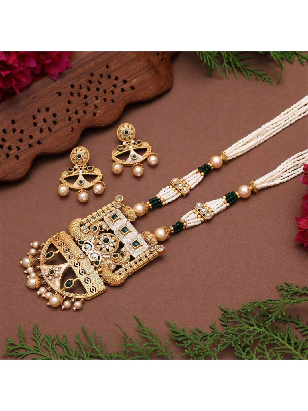 Aurum & You Stone Studded & Beaded Rajwadi Adjustable Jewellery Set