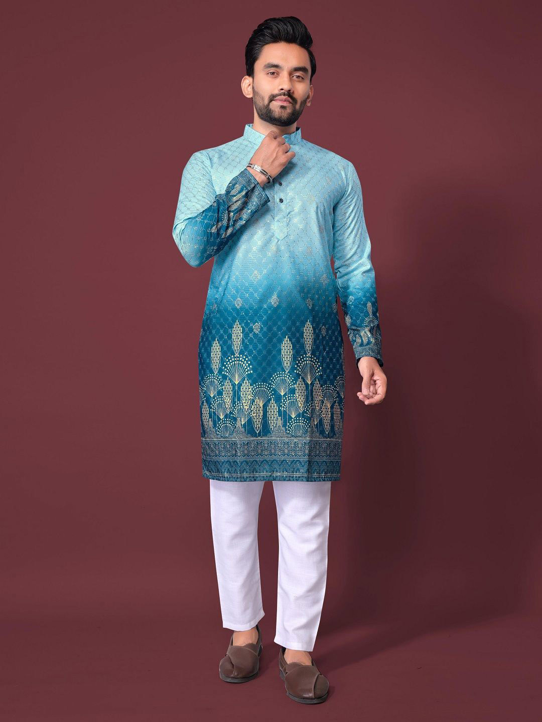 Leipzig Fashion Ethnic Motifs Printed Mandarin Collar Straight Kurta