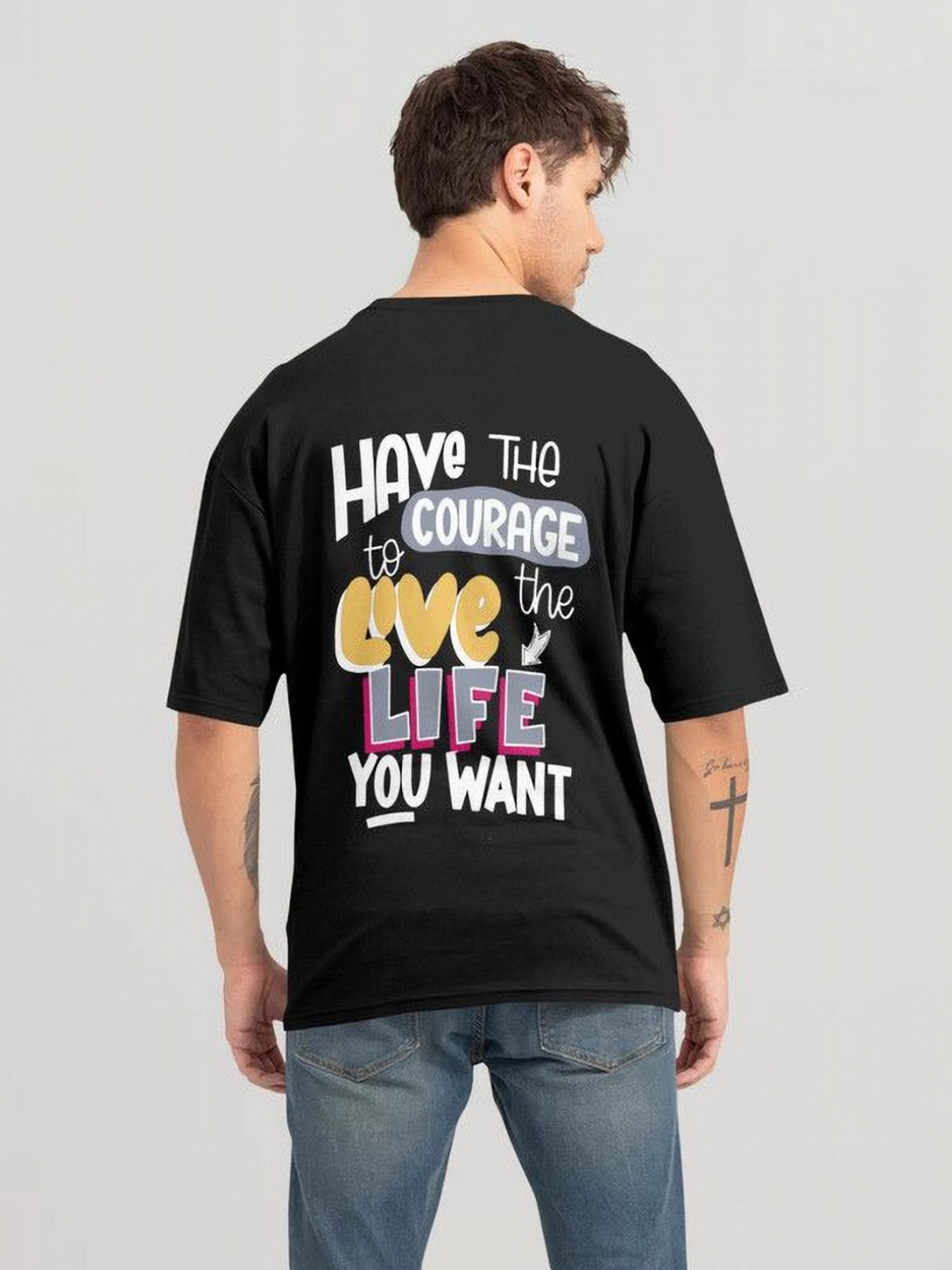 Triptee Men Typography Printed Drop Shoulder Sleeves Pure Cotton T-shirt