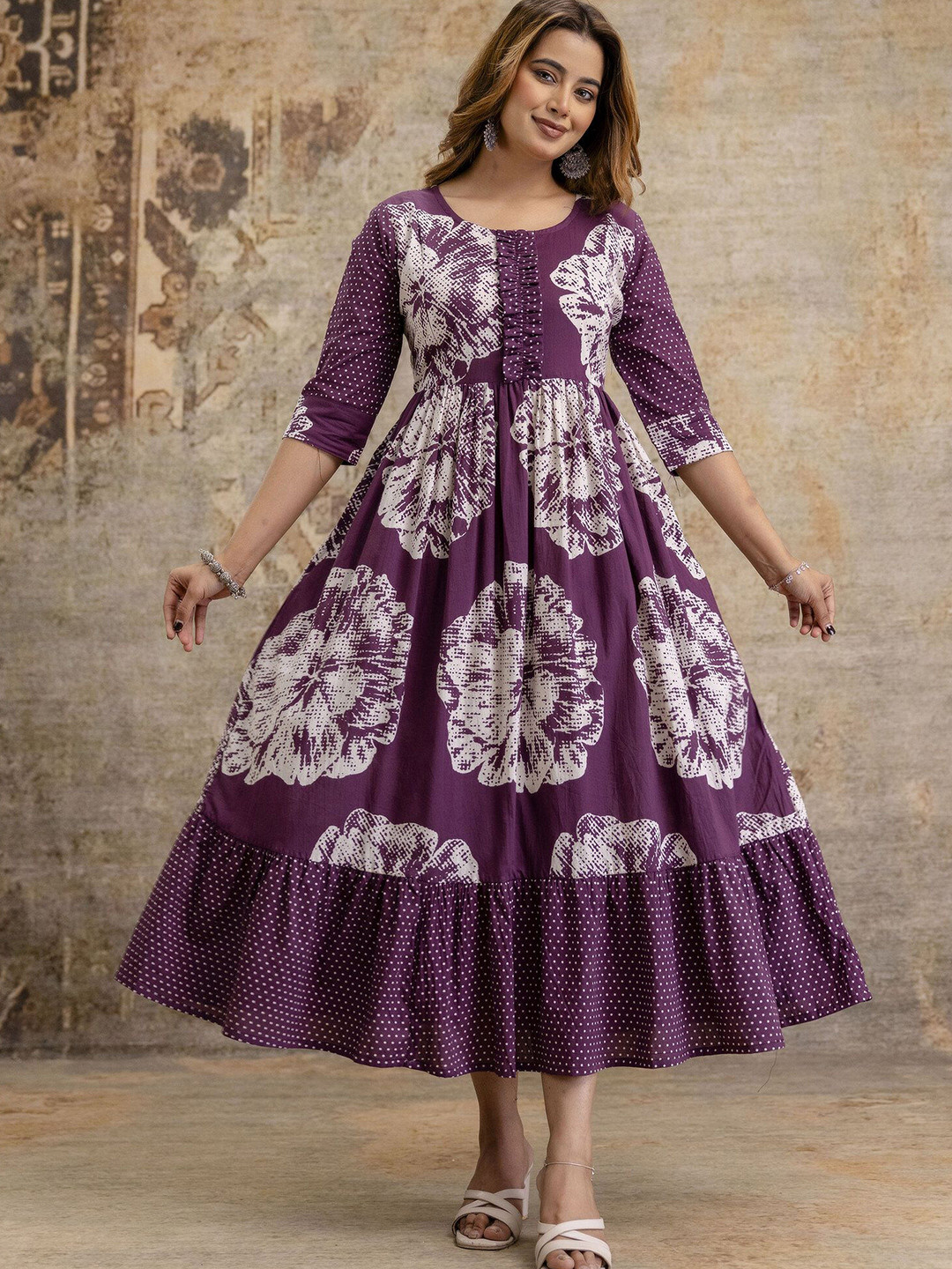 Henal Women Floral Printed Maternity Fit & Flare Midi Dress