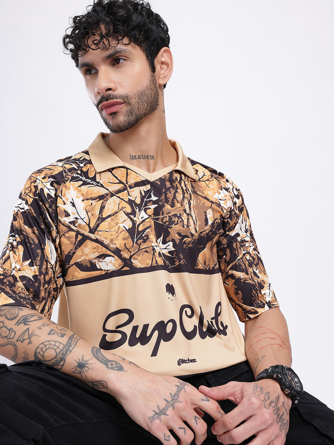 SupClub Abstract Print Relaxed Fit Polo Collar T-shirt
