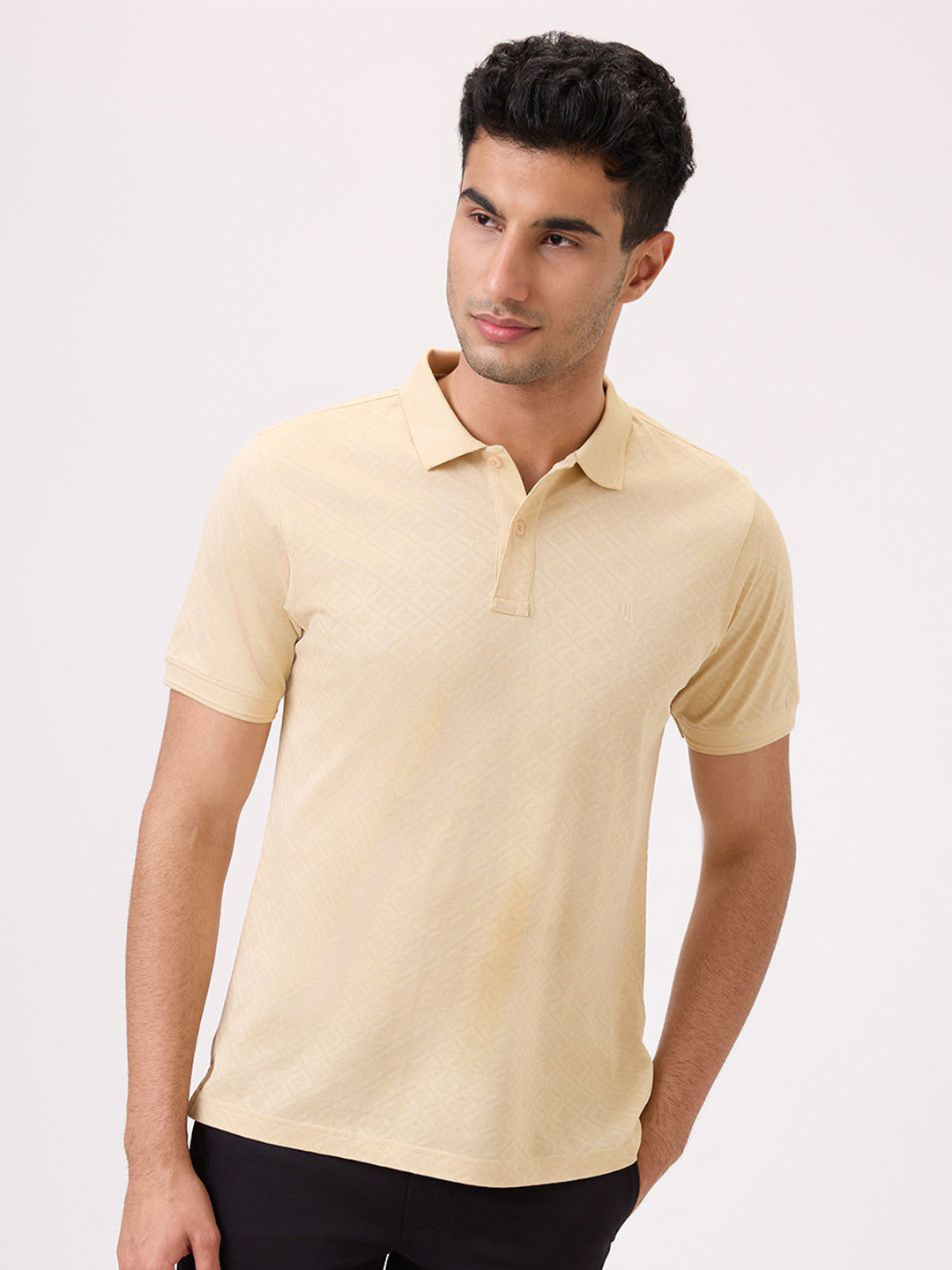 Raymond Patterned Printed Pure Cotton Polo Collar Neck T-Shirt