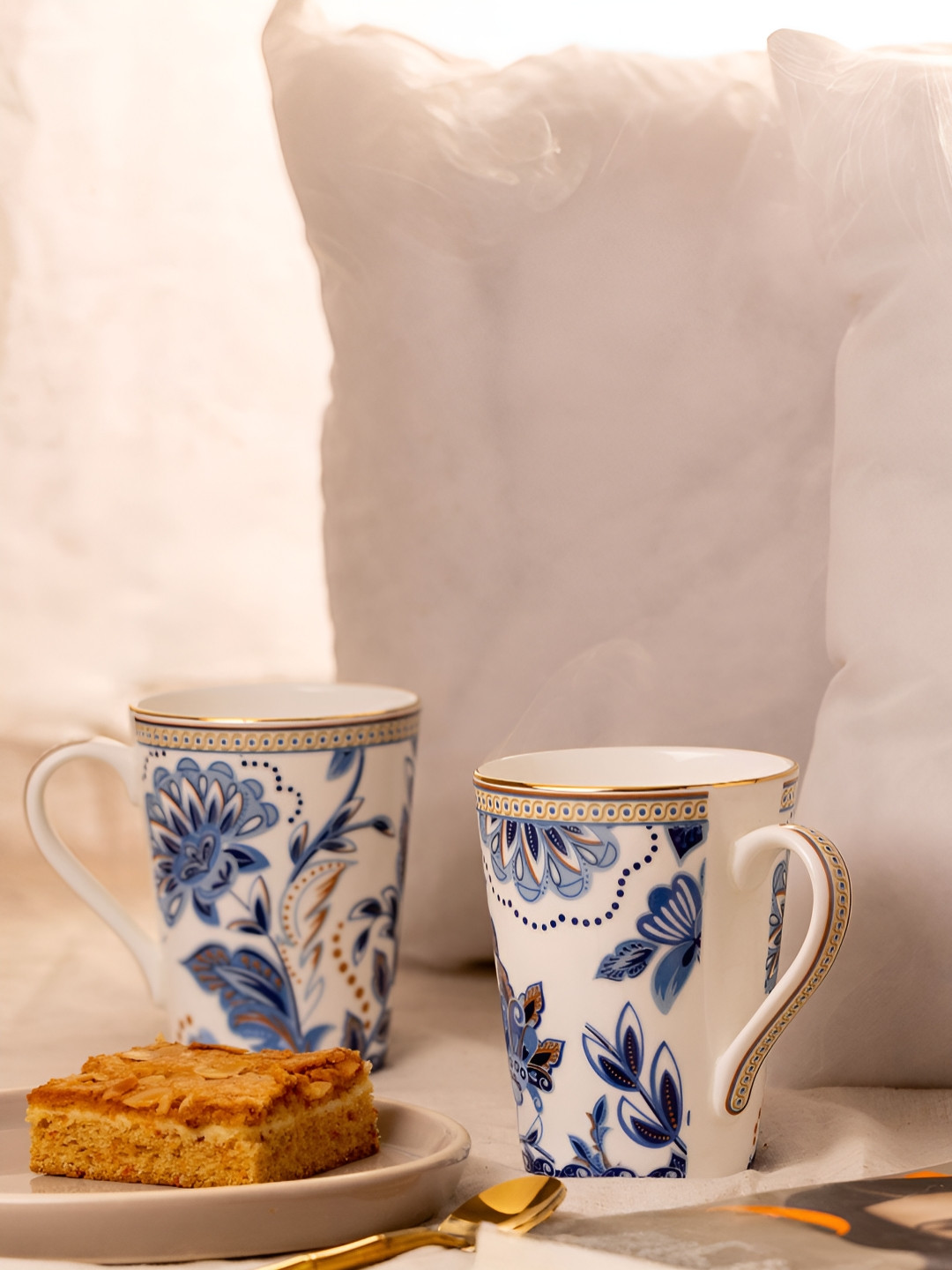 GOLDEN QUEEN'S Irish Blue Leaf Ceramic Handmade 2 Piece Mugs-350ml