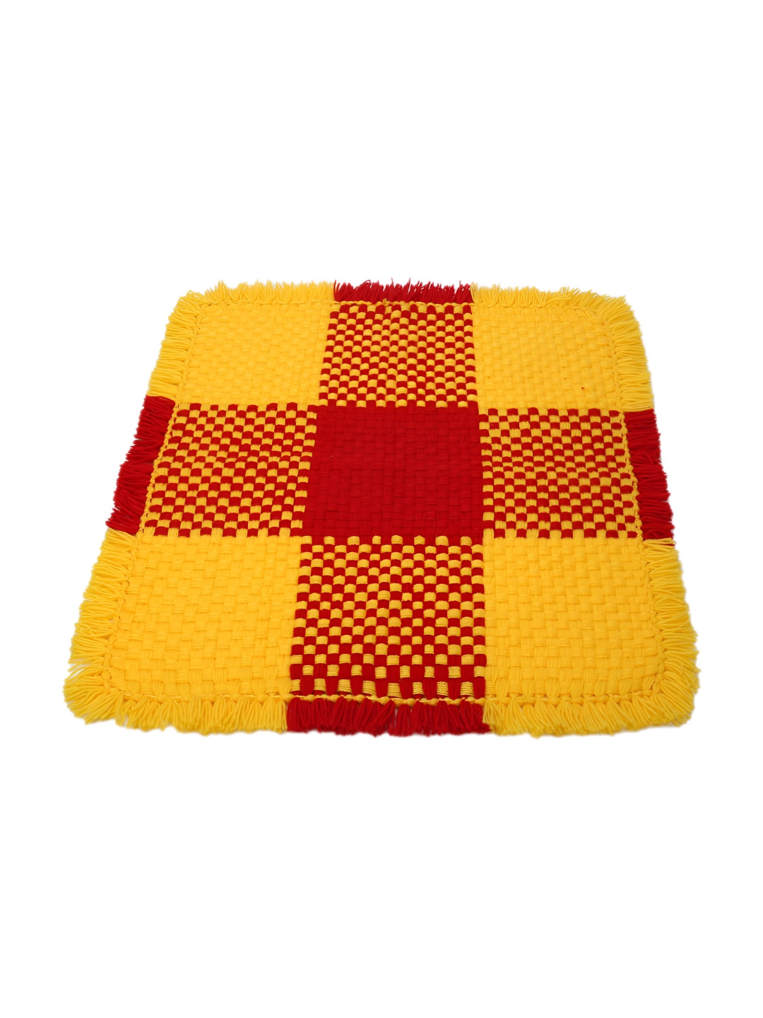 Jaipur Woollen Handicraft Yellow & Red Handmade Prayer Mat