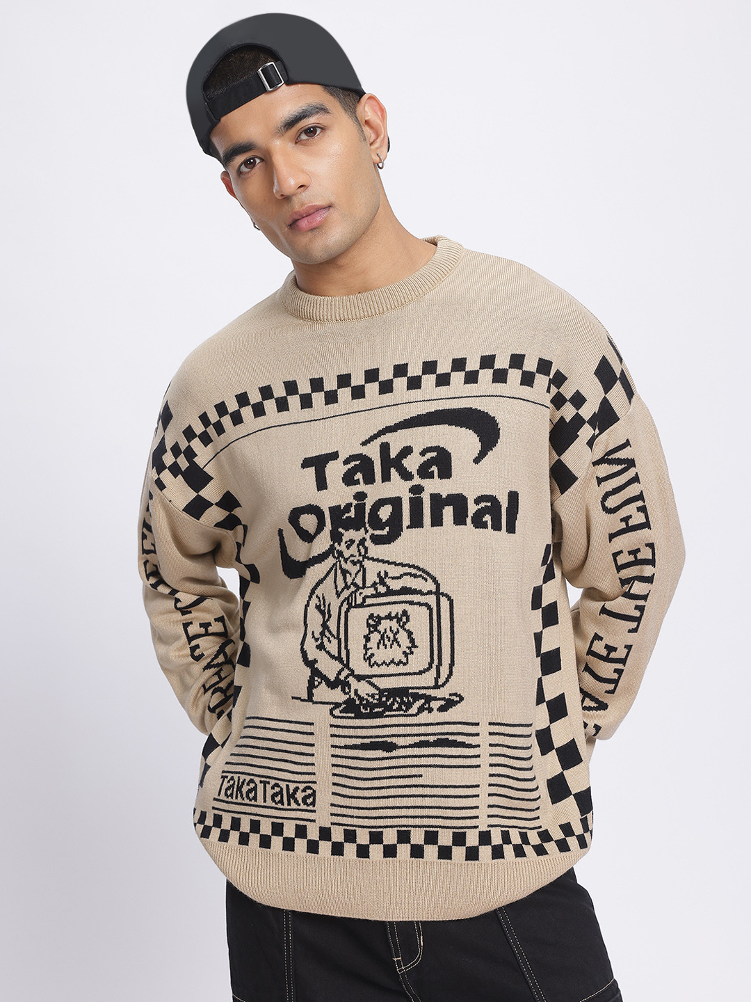 glitchez Graphic Fonts Self-Design Round-Neck Pullover