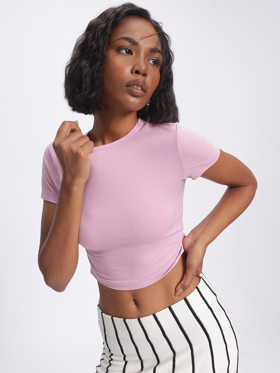 glitchez Crop Slim Fit Round Neck T-shirt