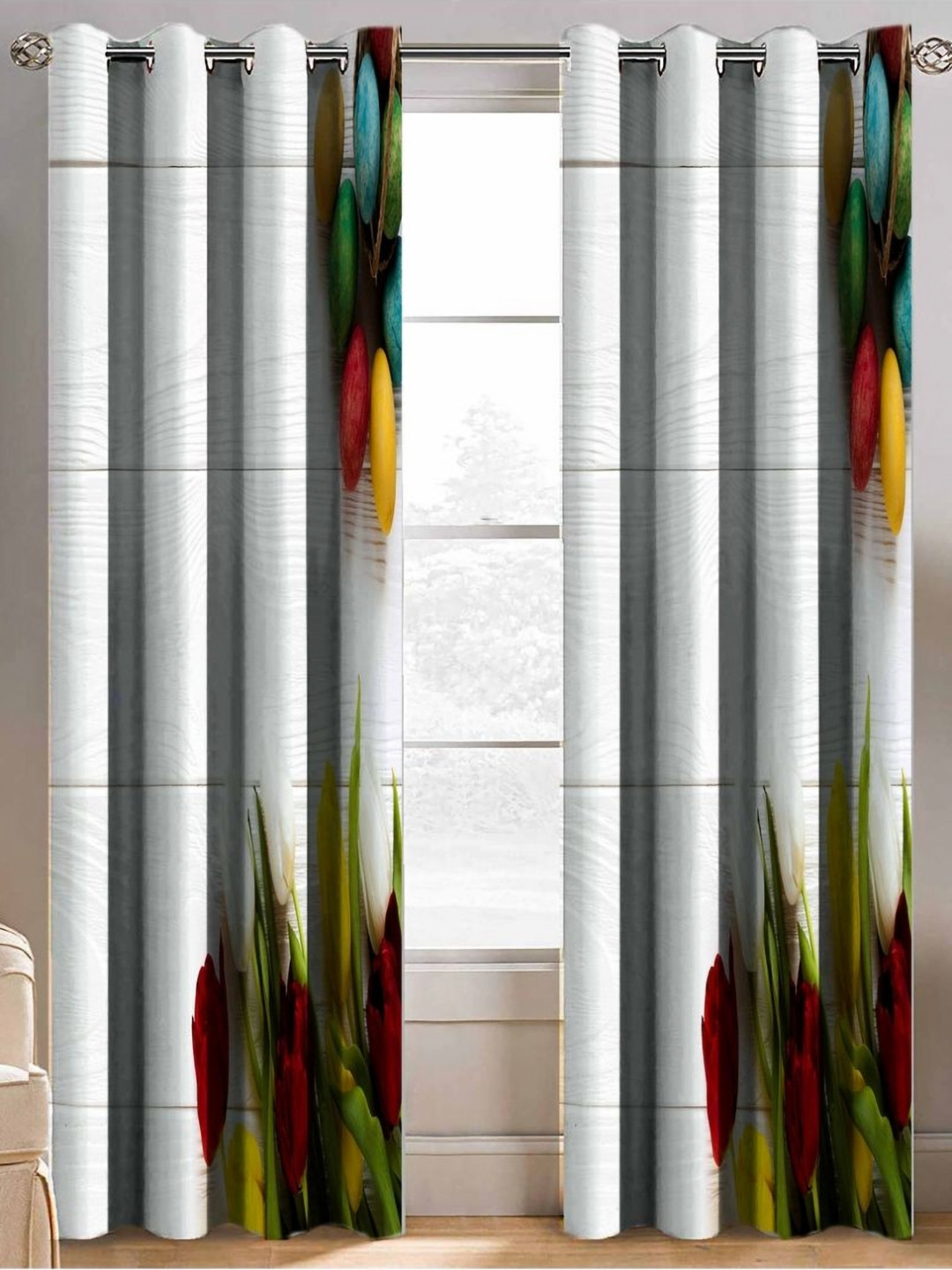 Aura White & Yellow 2 Pieces Abstract Printed Window Curtain