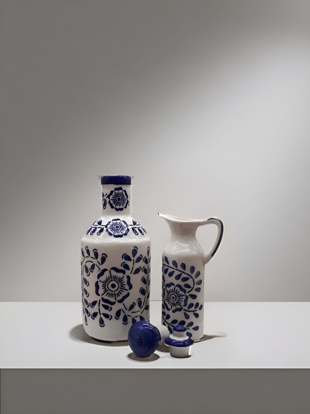 Kraftlik Handicraft White 2 Pieces Ceramic Easy to Clean Oil Dispenser 1000 ml + 300 ml