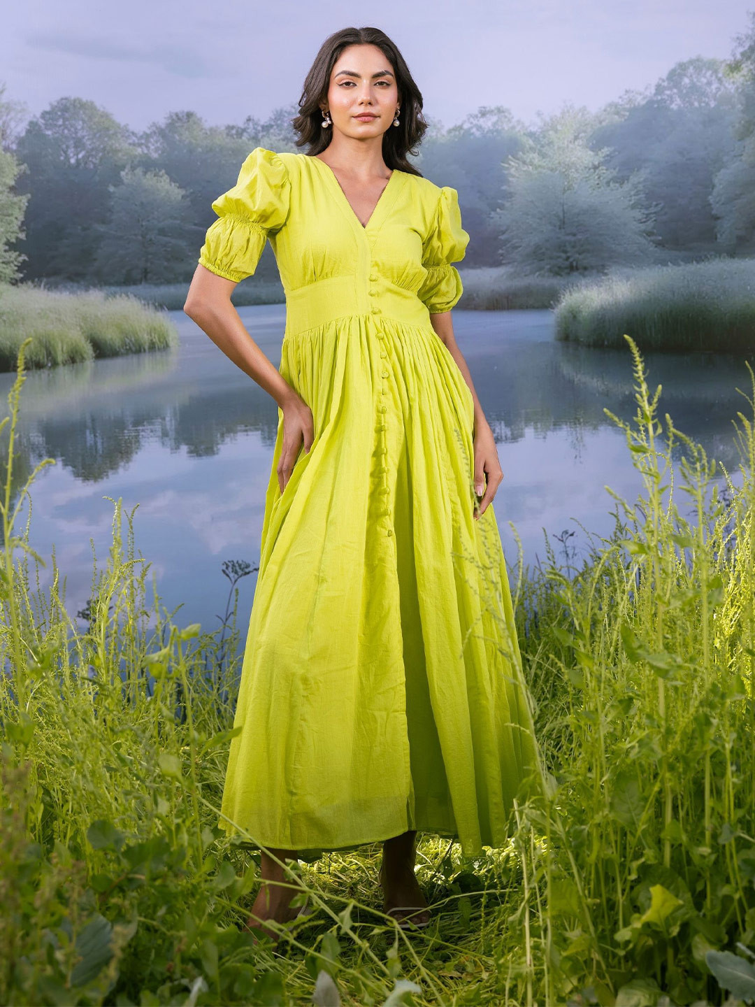 ASHEERA Women Solid Gathered Or Pleated Maxi Dress summer in dream land