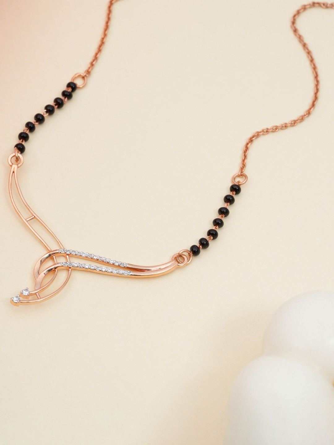 Orebella Sindoori 925 Sterling Silver Gold-Plated Moissanite Studded & Beaded Mangalsutra