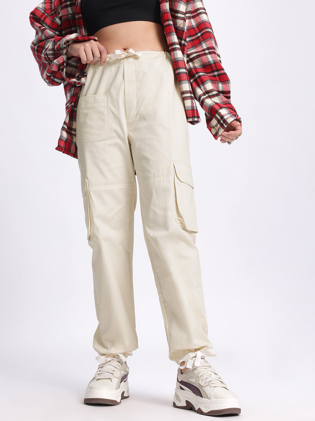 glitchez Women Cargo-Style Relaxed Trouser with Drawstring Hem