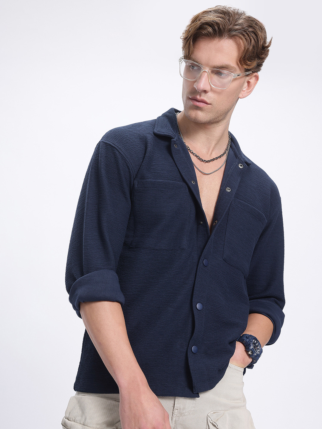 glitchez Nautical Textured Relaxed Fit Shirt