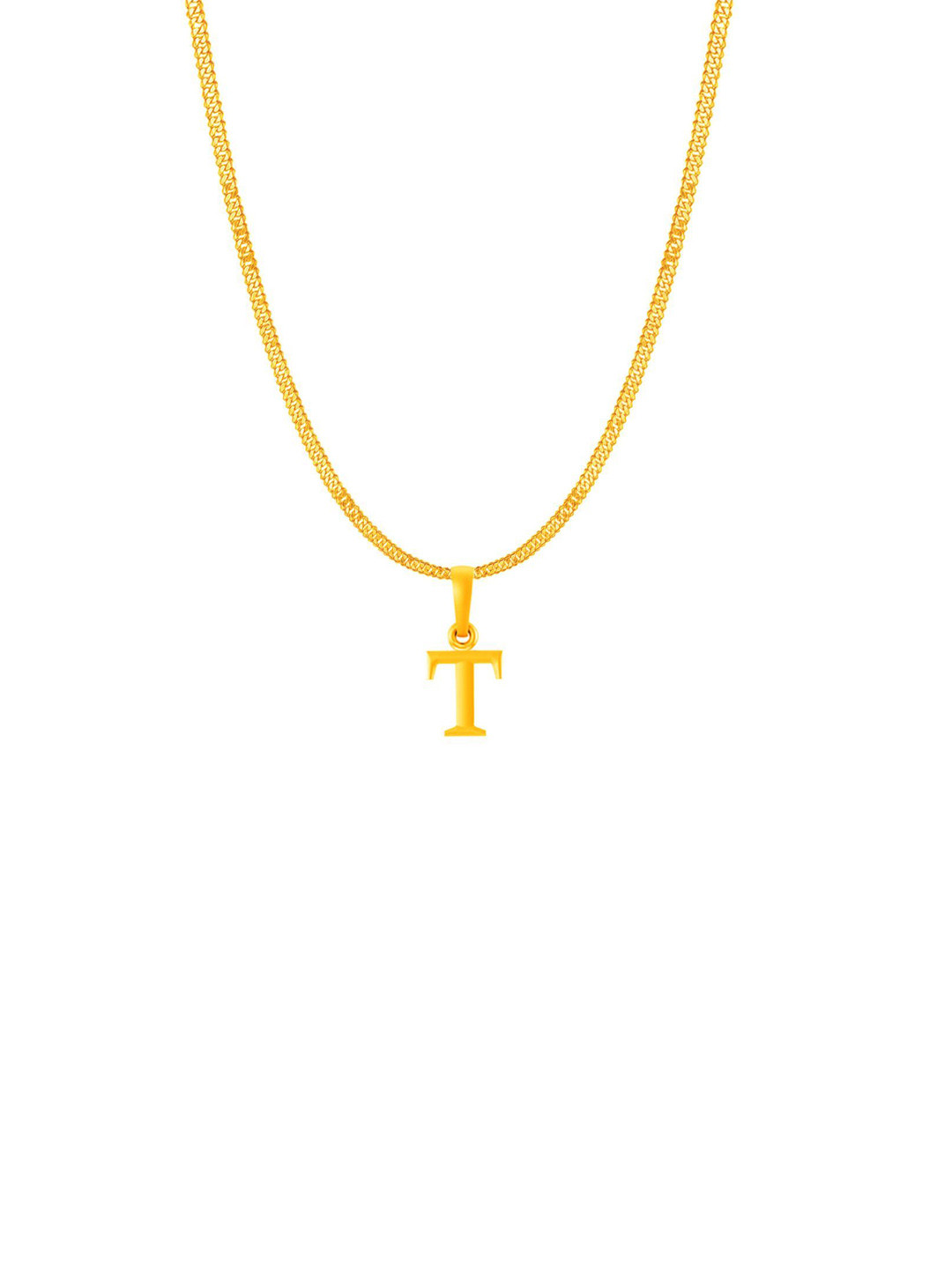 Metronaut Men 92.5 Sterling Silver 22KT Gold-Plated T Alphabet Pendant with Curb Chain