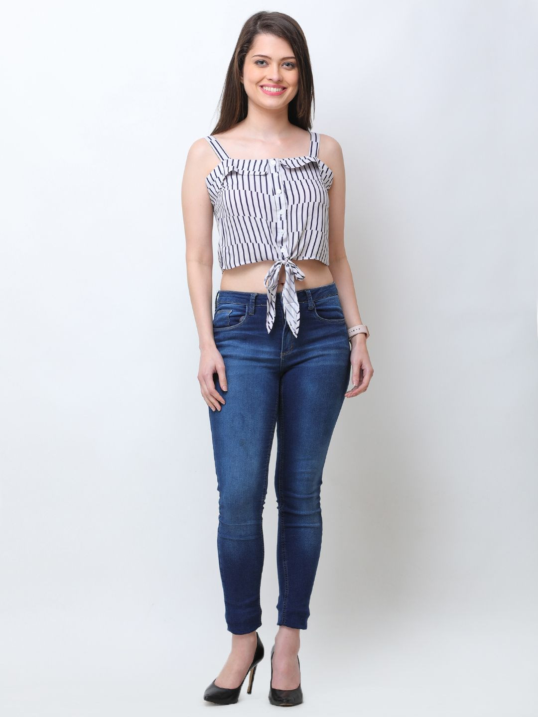 Moda Rapido Women Striped Square Neck Crop Tops
