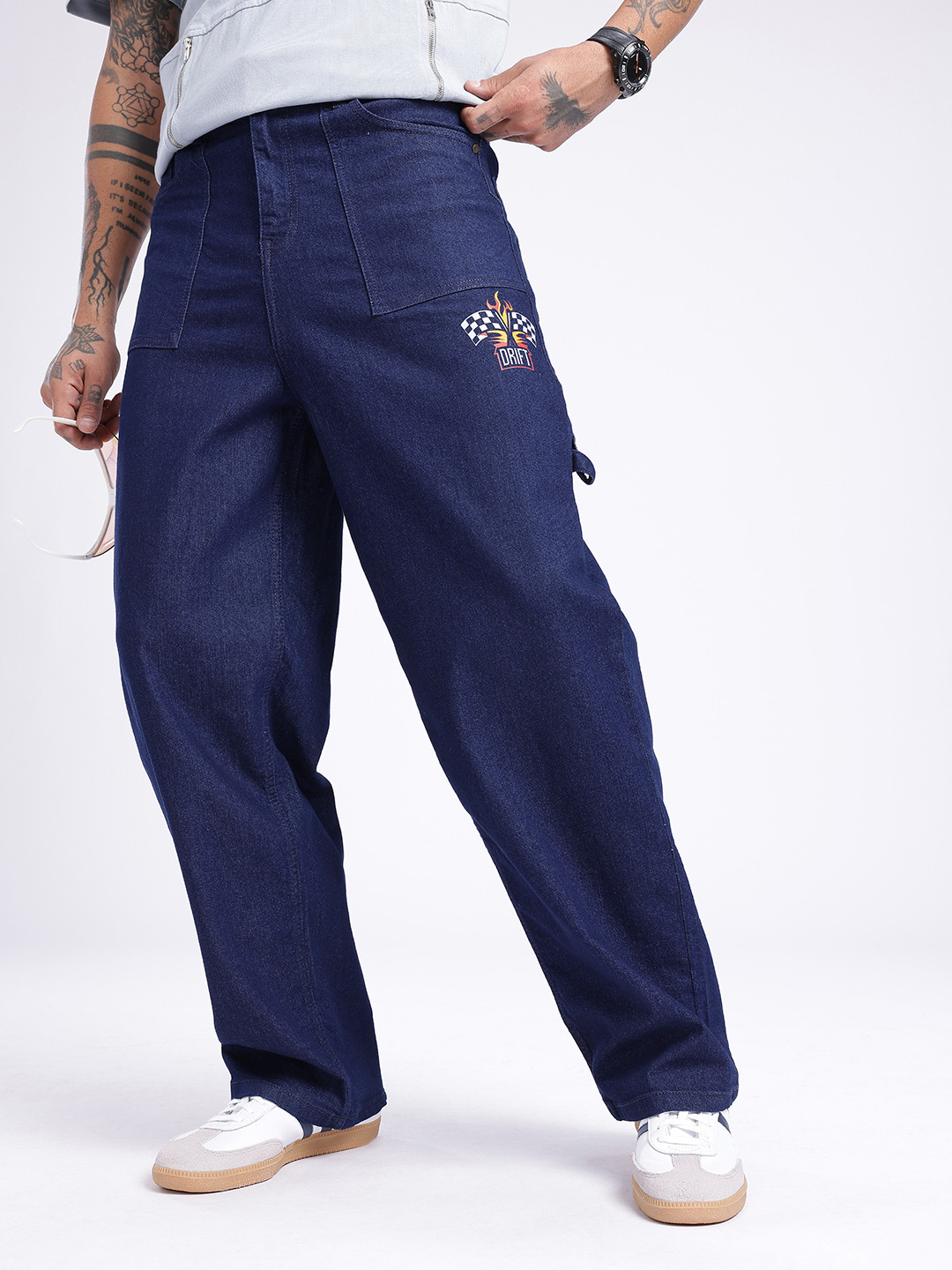 glitchez Men Loose Cropped Printed Jeans