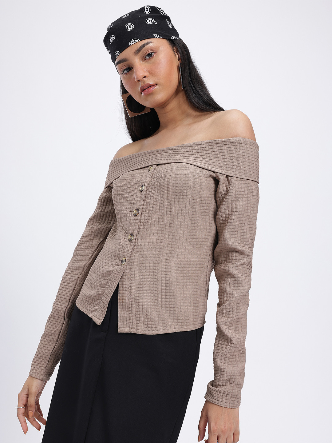 glitchez Self-Checked Bardot Top