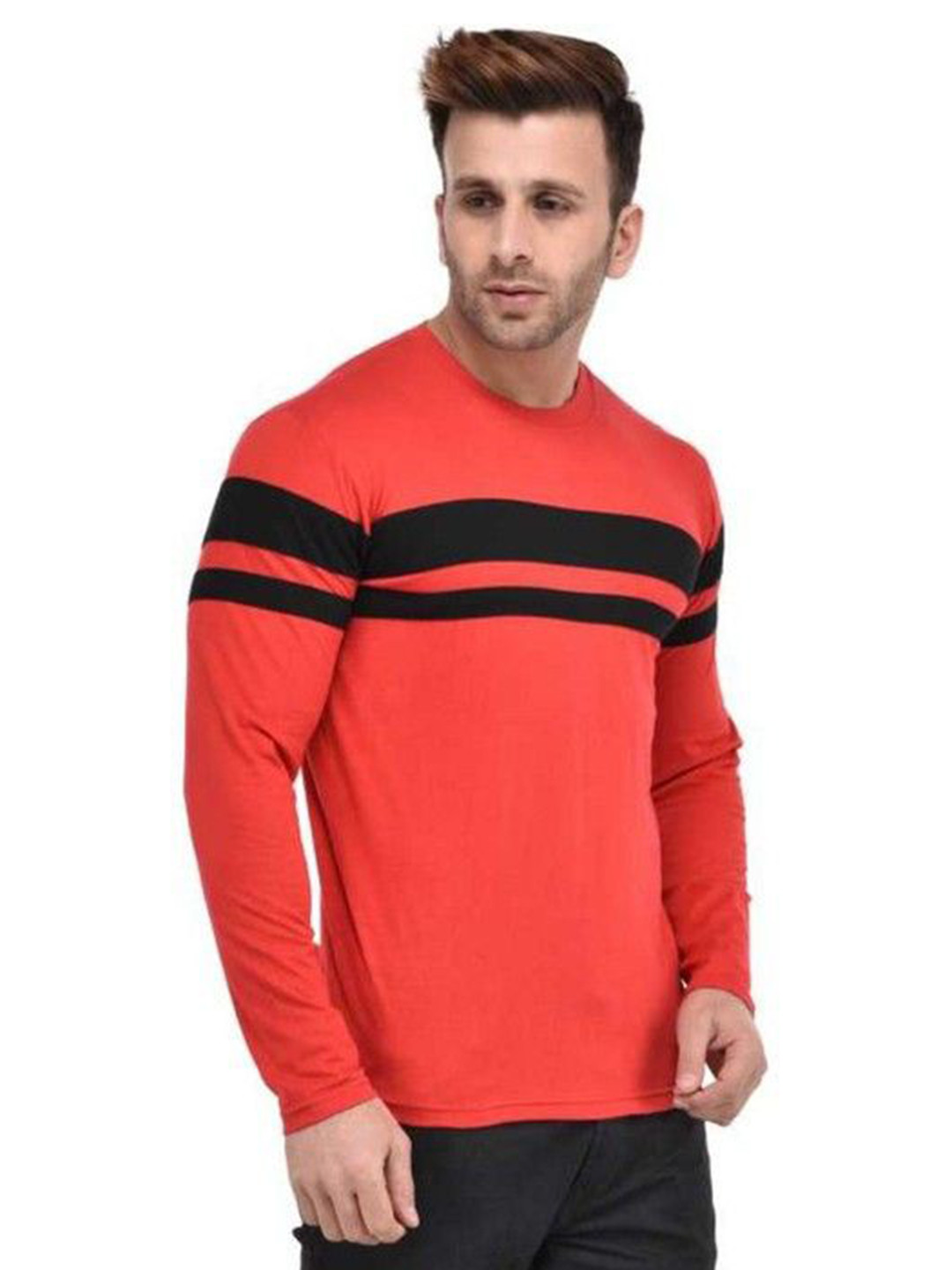 BI FASHION Men Striped Round Neck Cotton T-shirt