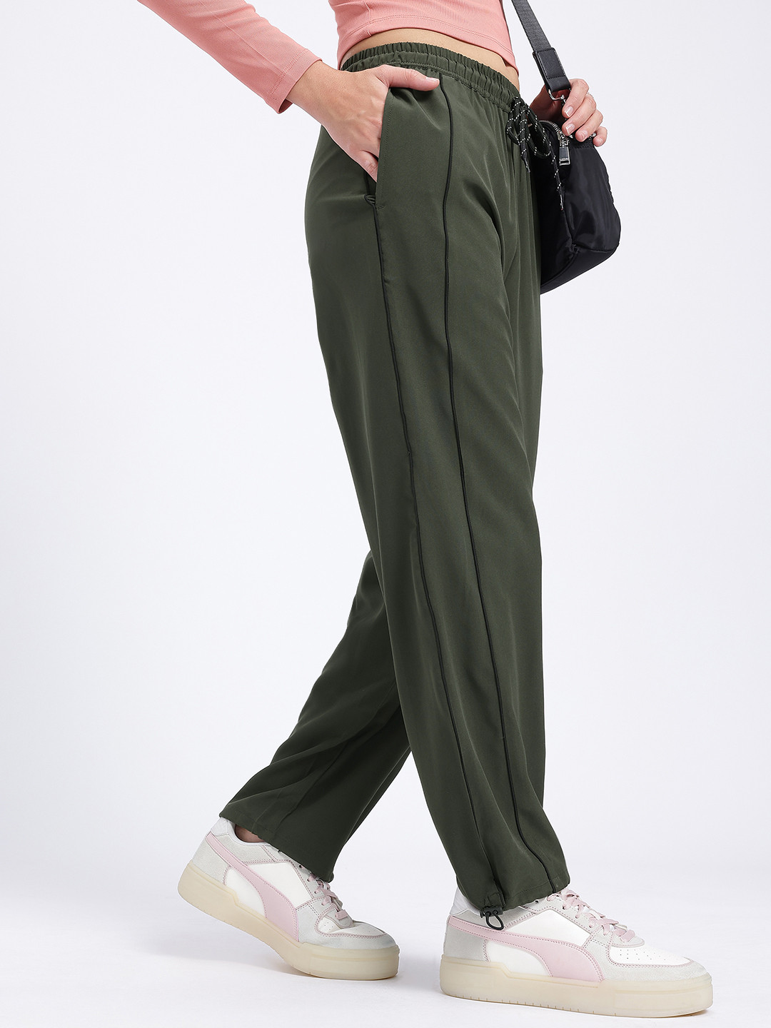glitchez Women Contrast Piping Wide Straight Leg Joggers