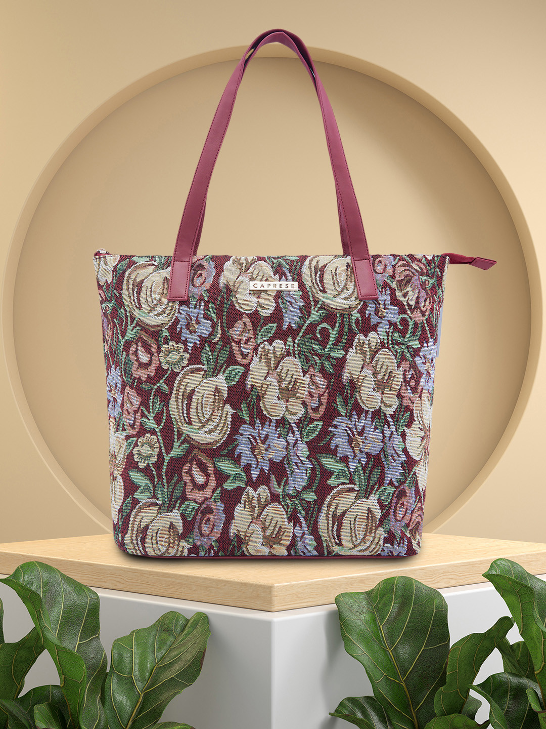 Caprese Floral Self Design Structured Shoulder Bag