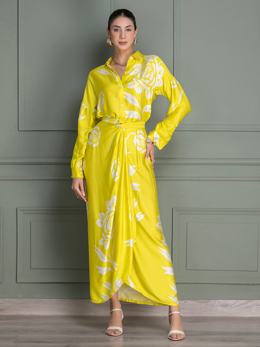 SEW Floral Printed Shirt With Knot Skirt Co-Ords