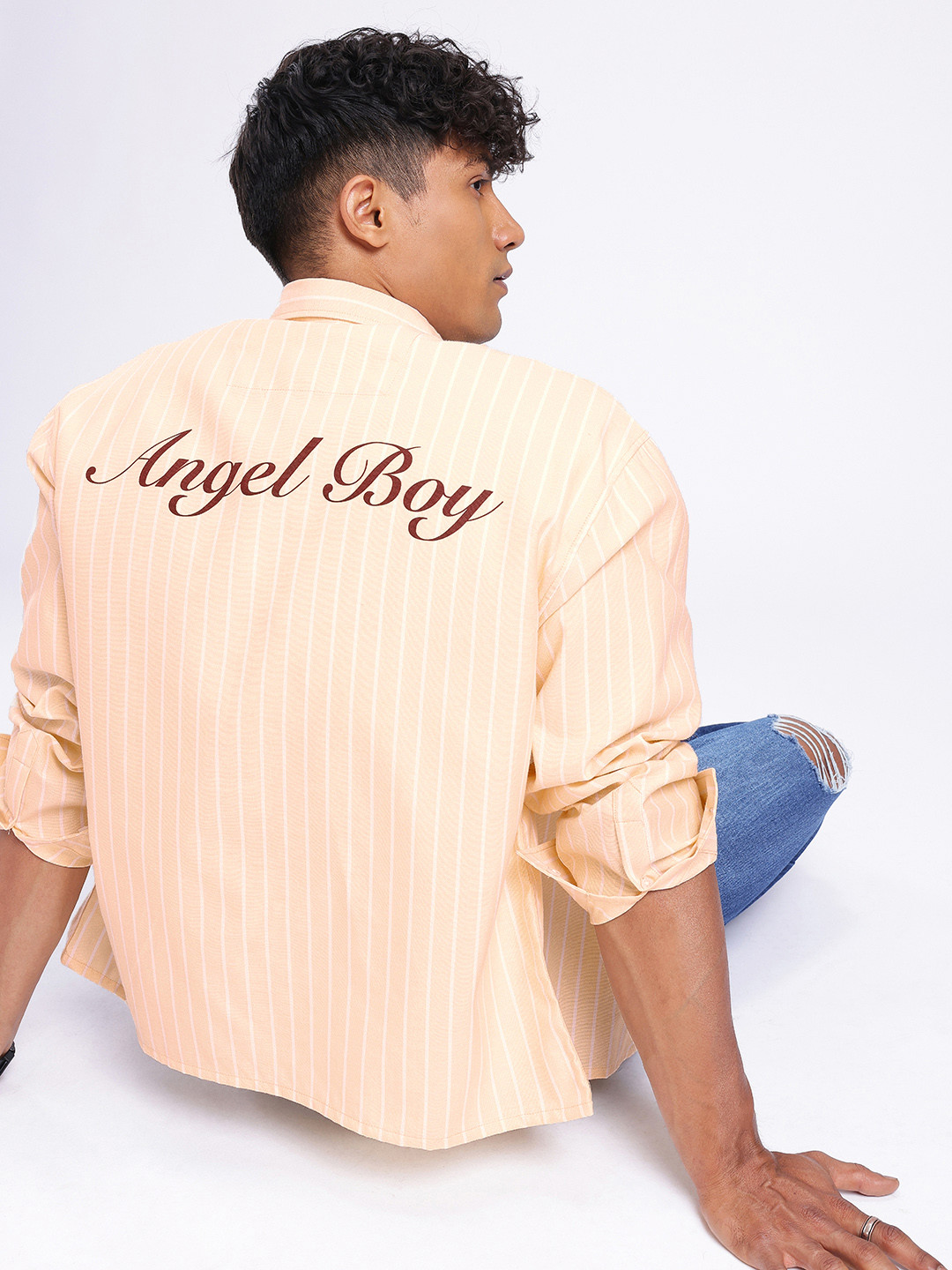 glitchez Boxy Oversized Opaque Striped Casual Shirt