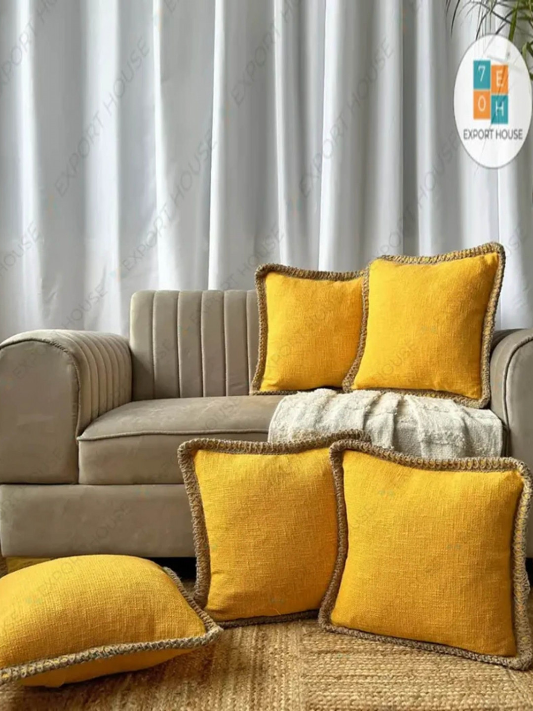 EXPORT HOUSE Breathable Cotton 5 Pcs Textured Square Cushion Covers - 20 x 20 In